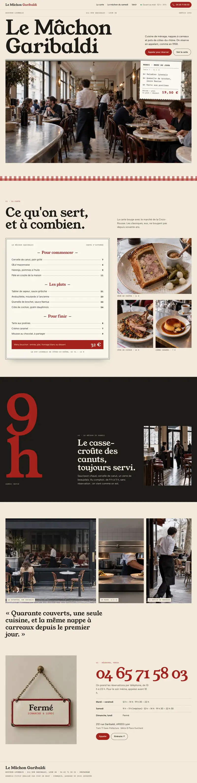 Page entière du nouveau site de Le Mâchon Garibaldi, de l'en-tête au pied de page (exemple fictif)